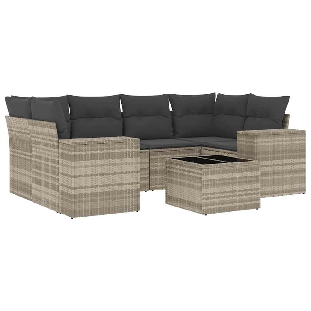 7-delige Loungeset met kussens poly rattan lichtgrijs