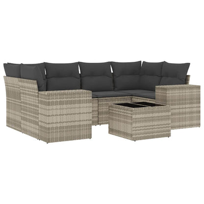 7-delige Loungeset met kussens poly rattan lichtgrijs