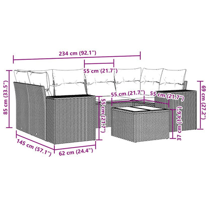 7-delige Loungeset met kussens poly rattan lichtgrijs