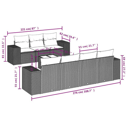 8-delige Loungeset met kussens poly rattan lichtgrijs