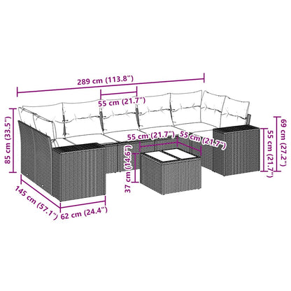 8-delige Loungeset met kussens poly rattan lichtgrijs