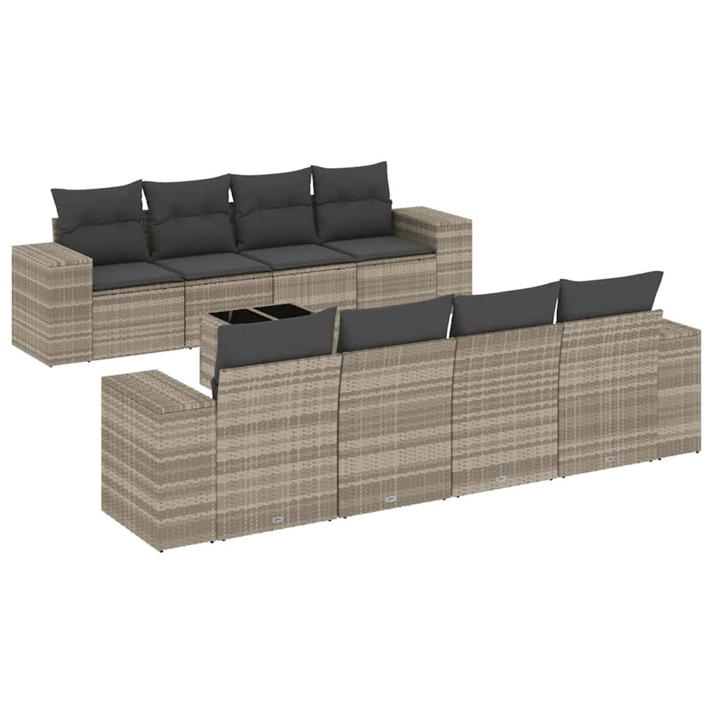9-delige Loungeset met kussens poly rattan lichtgrijs