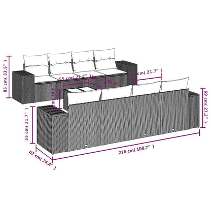 9-delige Loungeset met kussens poly rattan lichtgrijs