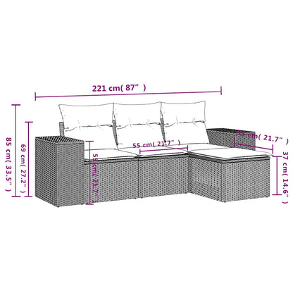 4-delige Loungeset met kussens poly rattan lichtgrijs
