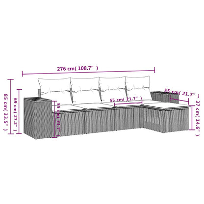 5-delige Loungeset met kussens poly rattan lichtgrijs