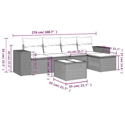 6-delige Loungeset met kussens poly rattan lichtgrijs