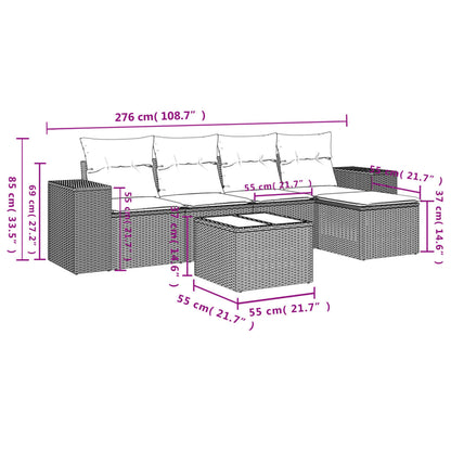 6-delige Loungeset met kussens poly rattan bruin