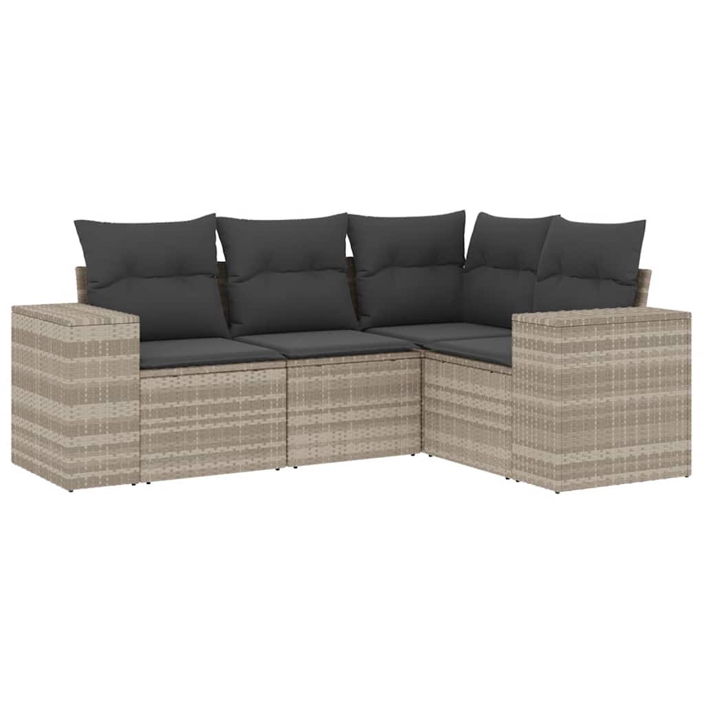 4-delige Loungeset met kussens poly rattan lichtgrijs