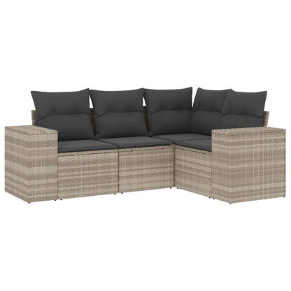 4-delige Loungeset met kussens poly rattan lichtgrijs