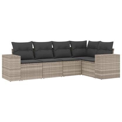 5-delige Loungeset met kussens poly rattan lichtgrijs