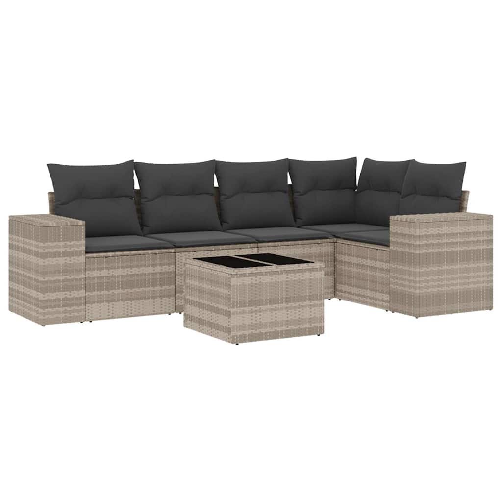 6-delige Loungeset met kussens poly rattan lichtgrijs