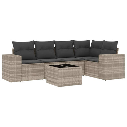 6-delige Loungeset met kussens poly rattan lichtgrijs
