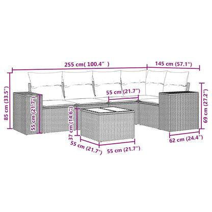 6-delige Loungeset met kussens poly rattan lichtgrijs