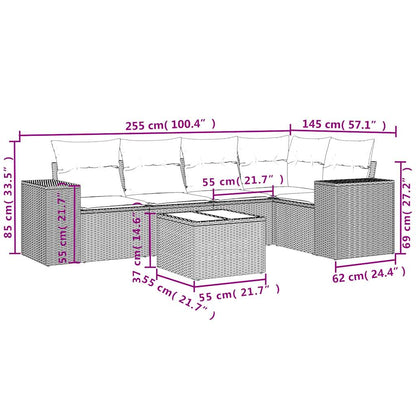 6-delige Loungeset met kussens poly rattan bruin
