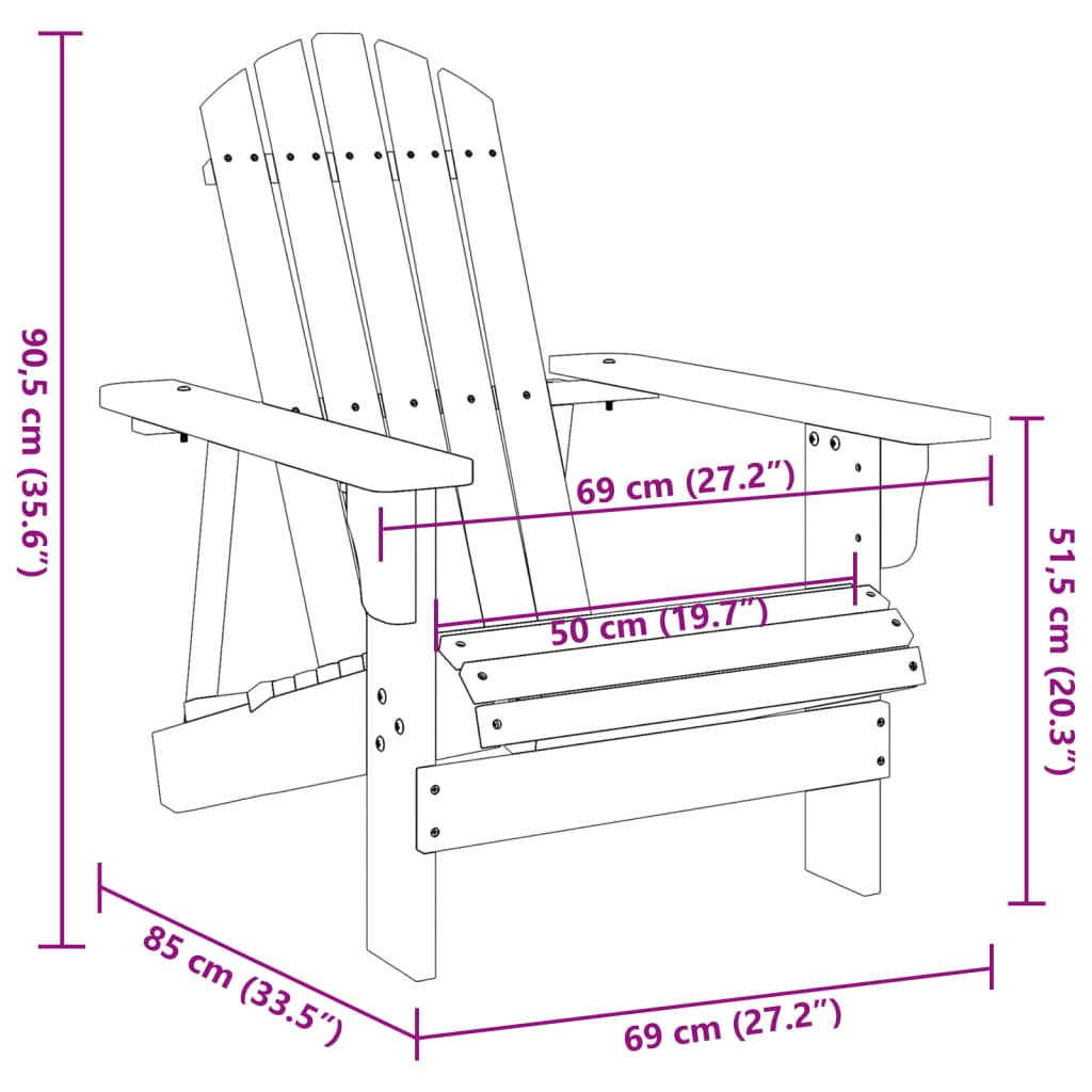 Stoel Adirondack 69x85x90,5 cm massief vurenhout