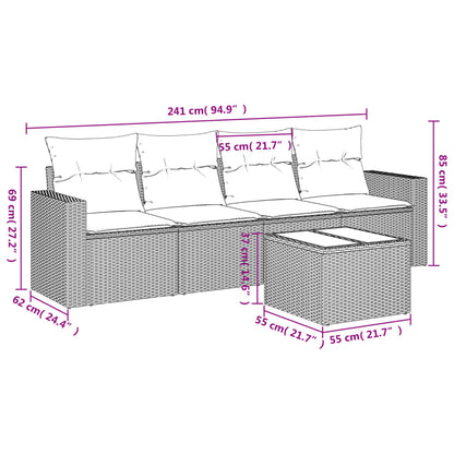 5-delige Loungeset met kussens poly rattan lichtgrijs