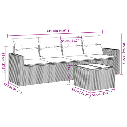 5-delige Loungeset met kussens poly rattan bruin