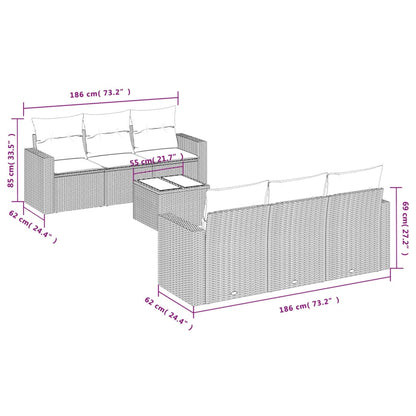 7-delige Loungeset met kussens poly rattan lichtgrijs