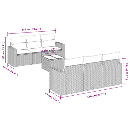 7-delige Loungeset met kussens poly rattan bruin