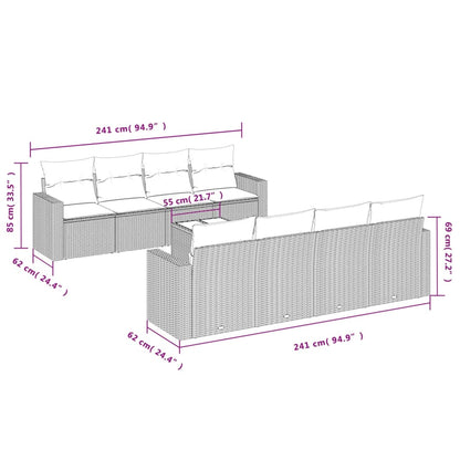 9-delige Loungeset met kussens poly rattan bruin