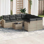 9-delige Loungeset met kussens poly rattan lichtgrijs