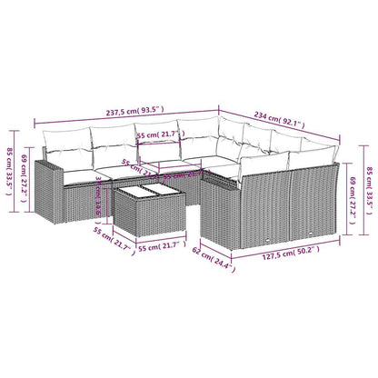 9-delige Loungeset met kussens poly rattan bruin
