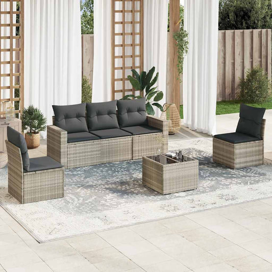 6-delige Loungeset met kussens poly rattan lichtgrijs