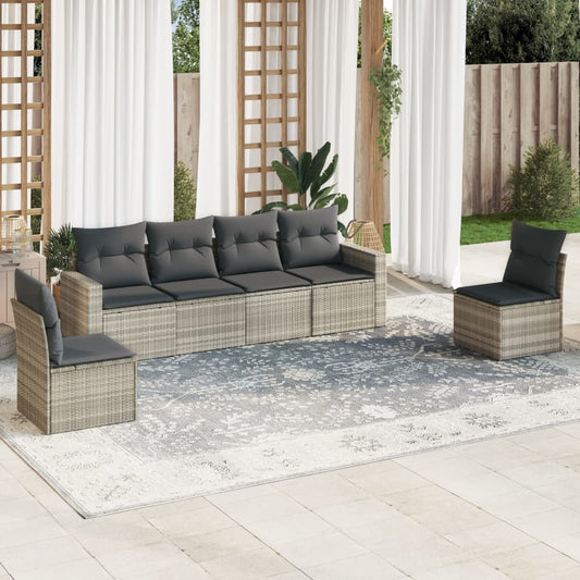 6-delige Loungeset met kussens poly rattan lichtgrijs