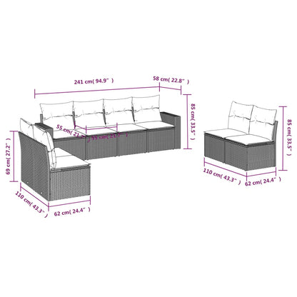 8-delige Loungeset met kussens poly rattan bruin