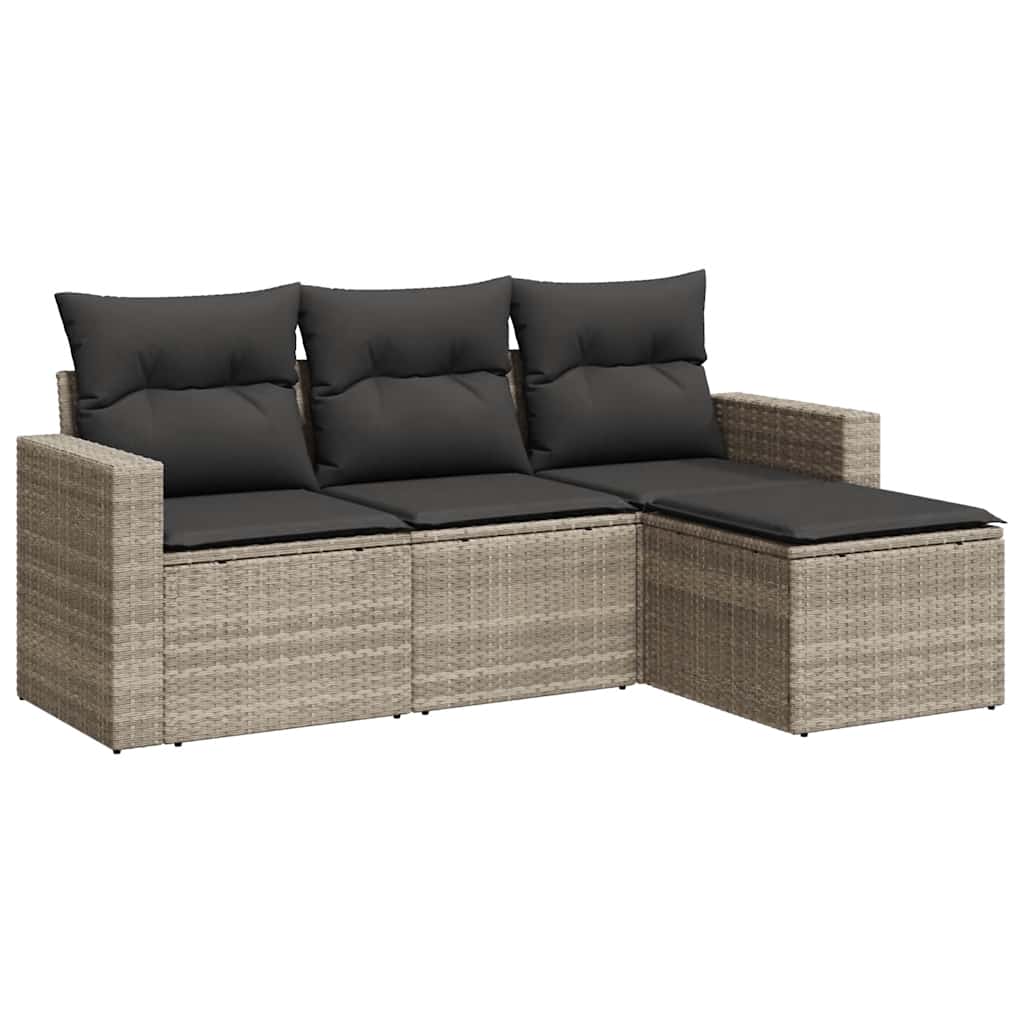 4-delige Loungeset met kussens poly rattan lichtgrijs