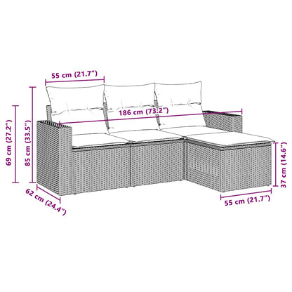 4-delige Loungeset met kussens poly rattan lichtgrijs