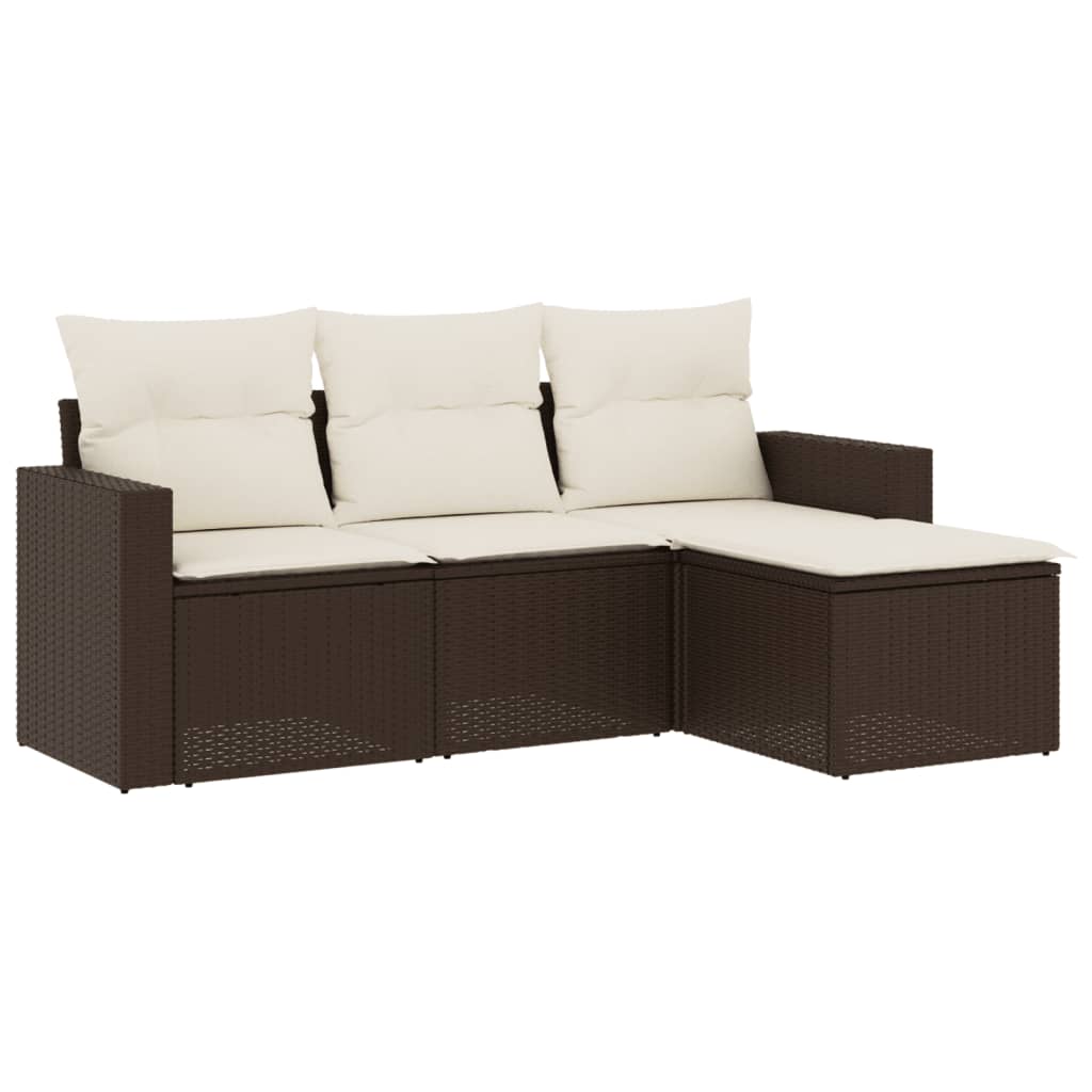 4-delige Loungeset met kussens poly rattan bruin