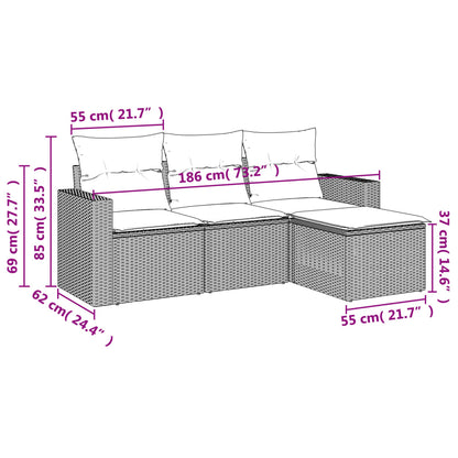 4-delige Loungeset met kussens poly rattan bruin
