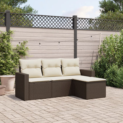4-delige Loungeset met kussens poly rattan bruin