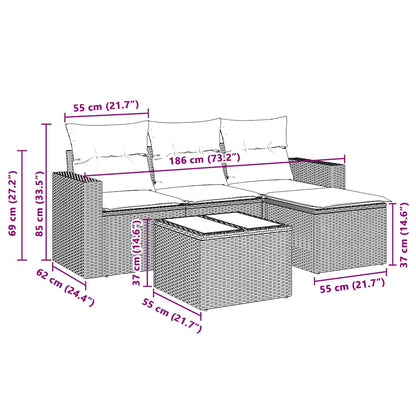 5-delige Loungeset met kussens poly rattan lichtgrijs