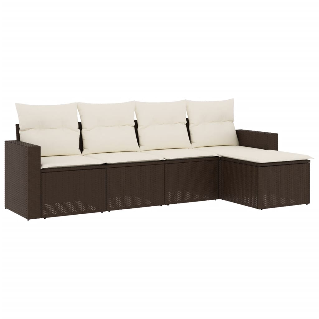 5-delige Loungeset met kussens poly rattan bruin