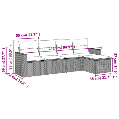 5-delige Loungeset met kussens poly rattan bruin