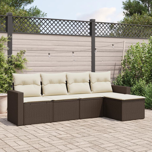 5-delige Loungeset met kussens poly rattan bruin
