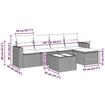 6-delige Loungeset met kussens poly rattan lichtgrijs