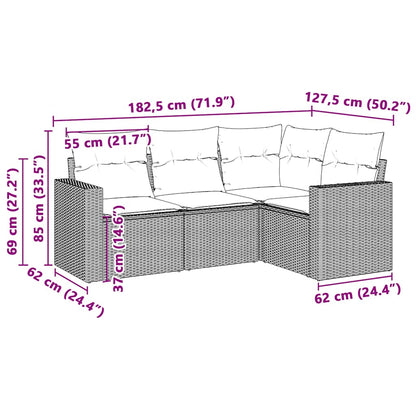 4-delige Loungeset met kussens poly rattan lichtgrijs