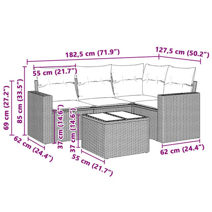 5-delige Loungeset met kussens poly rattan lichtgrijs