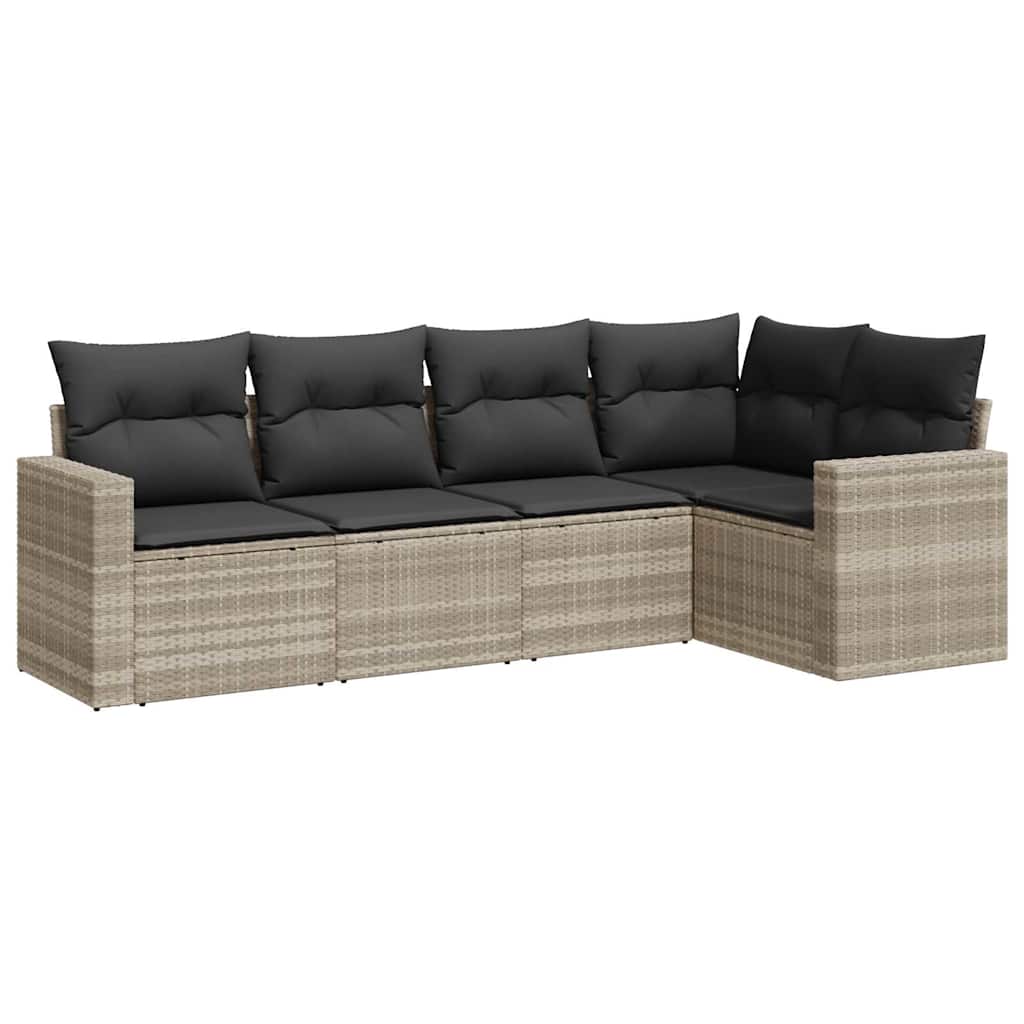 5-delige Loungeset met kussens poly rattan lichtgrijs