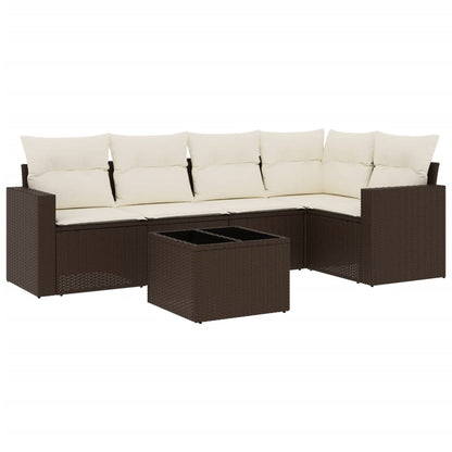 6-delige Loungeset met kussens poly rattan bruin