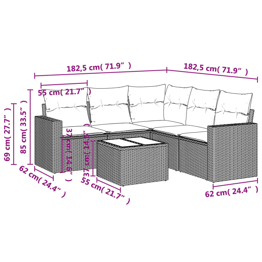6-delige Loungeset met kussens poly rattan lichtgrijs