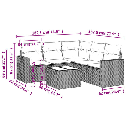 6-delige Loungeset met kussens poly rattan lichtgrijs