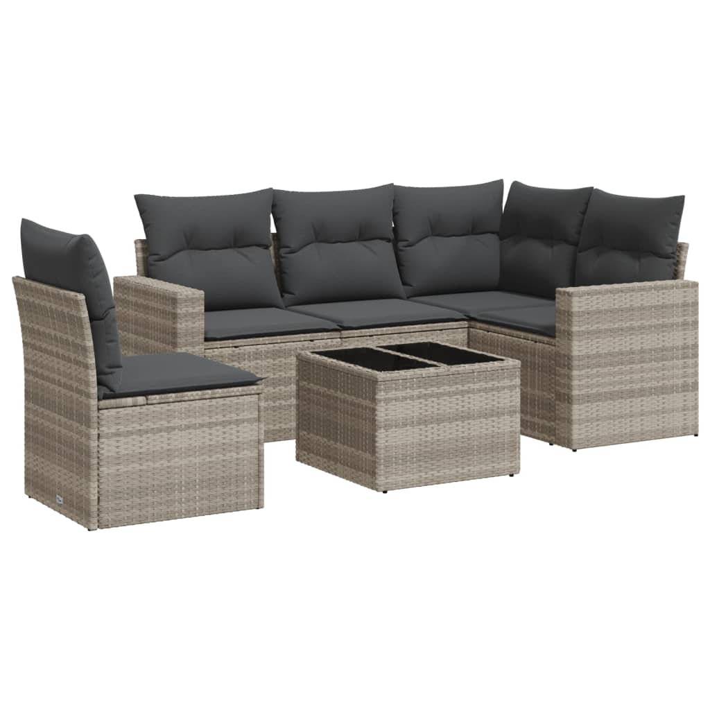 6-delige Loungeset met kussens poly rattan lichtgrijs