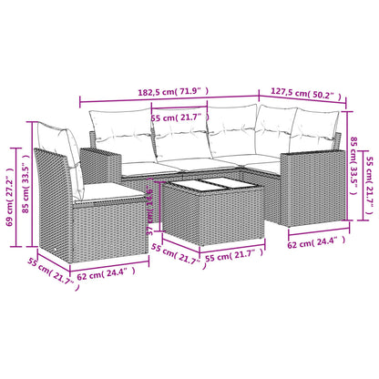 6-delige Loungeset met kussens poly rattan lichtgrijs