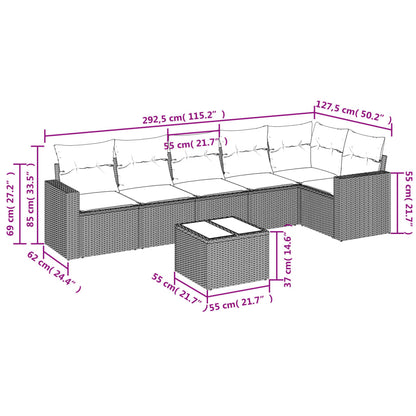 7-delige Loungeset met kussens poly rattan bruin