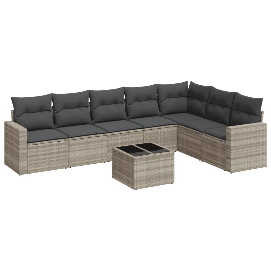 8-delige Loungeset met kussens poly rattan lichtgrijs