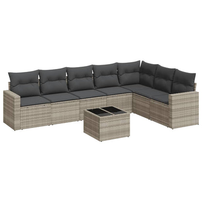 8-delige Loungeset met kussens poly rattan lichtgrijs